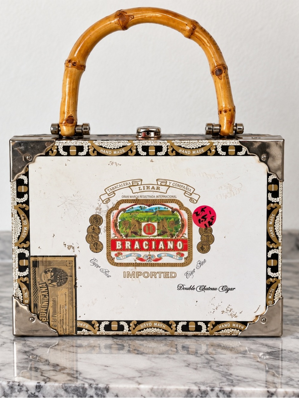Braciano Vintage Piano Cigar Box Purse Bamboo Handle Handbag